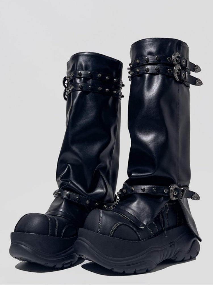 Metal Rivets High End Platform Long Boots