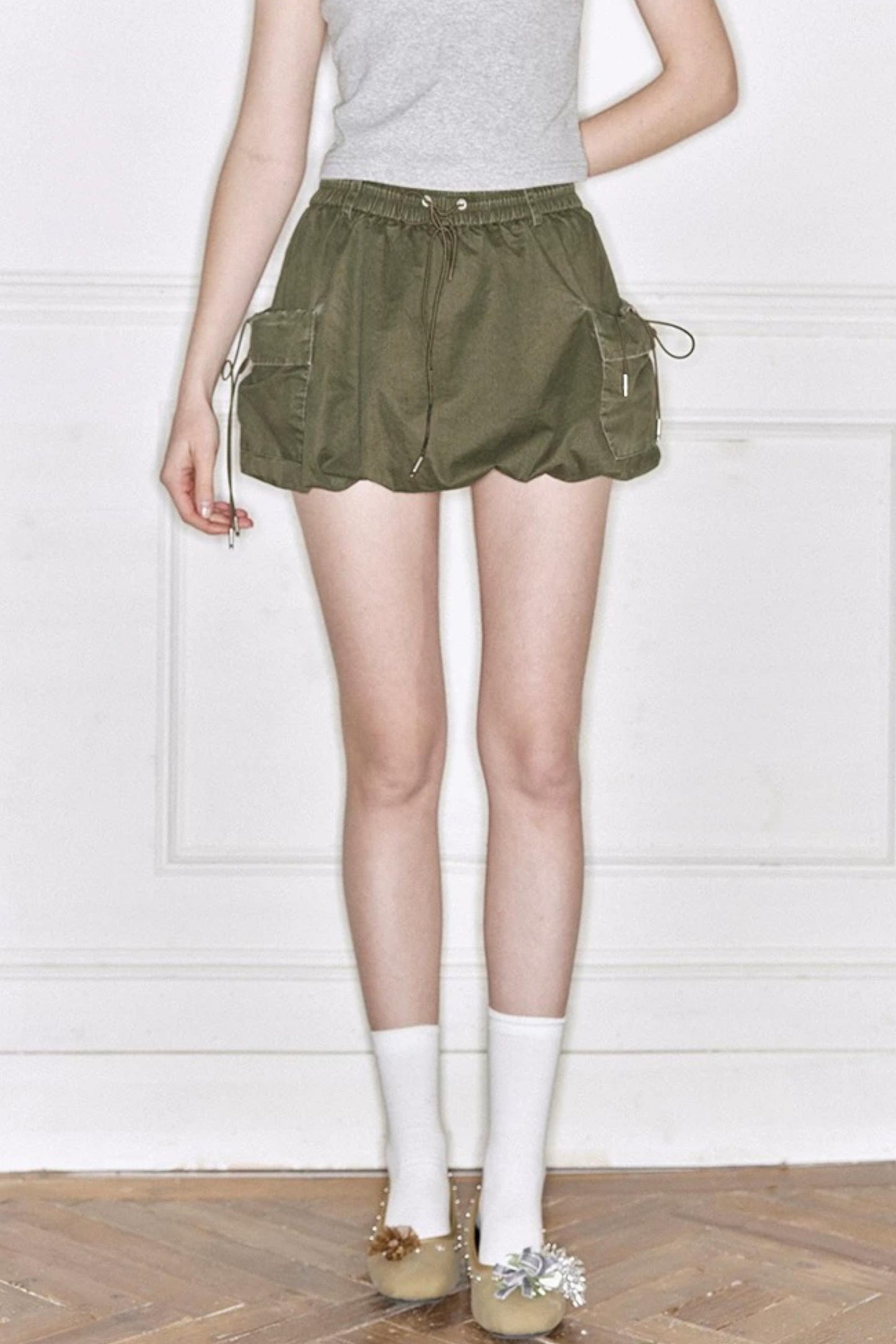 Army Green Vintage A-Line Skirt