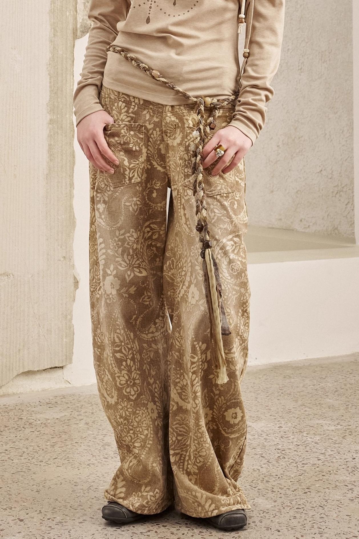 Cashew Flower Washed Straight Jeans