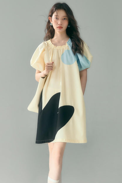 Original Blue Star Patchwork Crewneck Dress