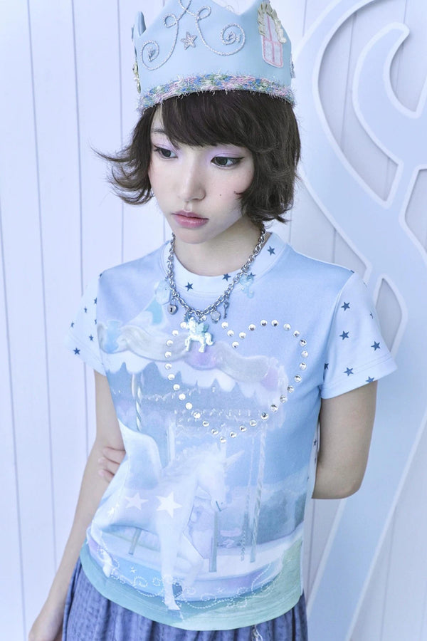 Aqua Blue Unicorn Rhinestone Top