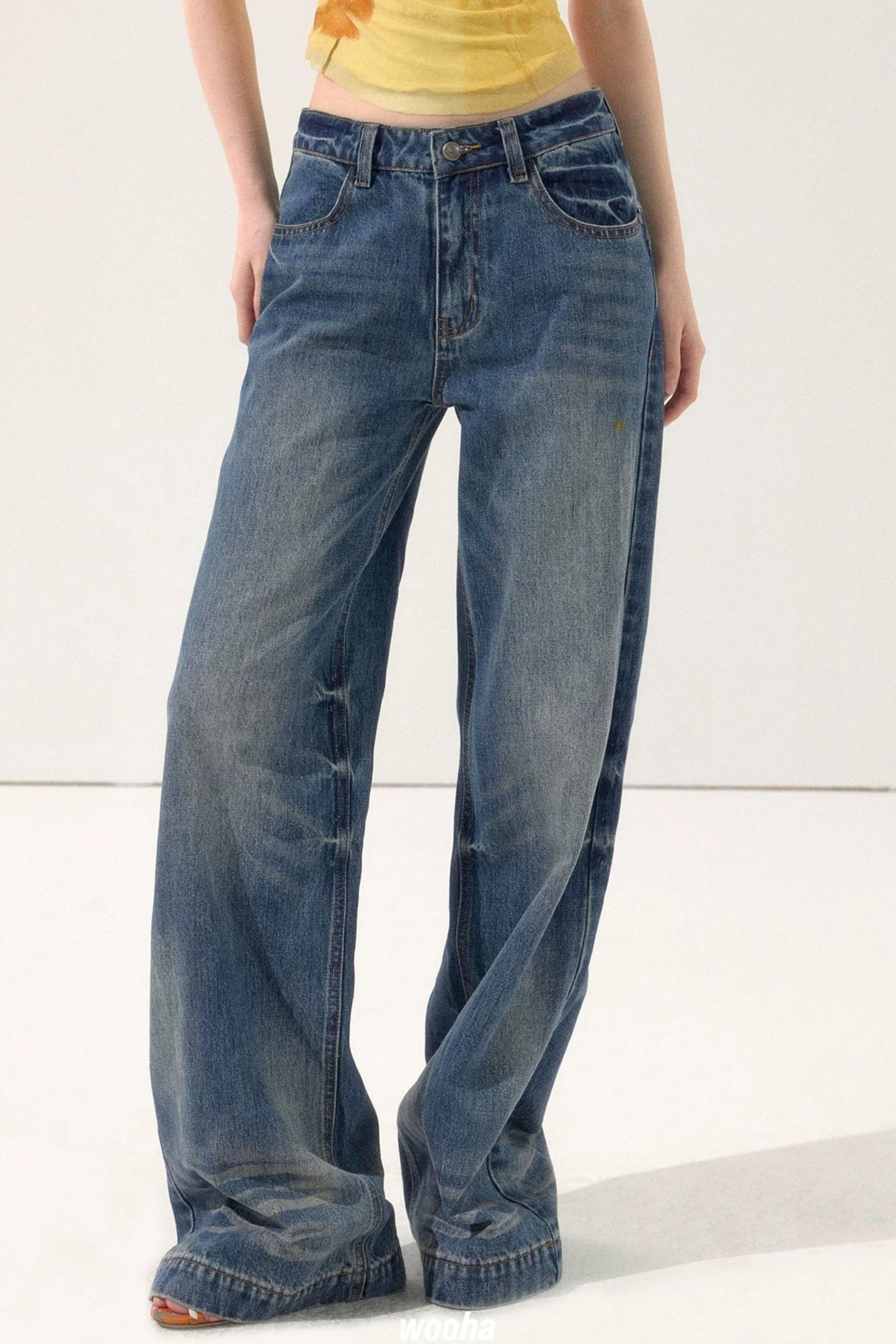 Retro Color-Block Embroidered Jeans