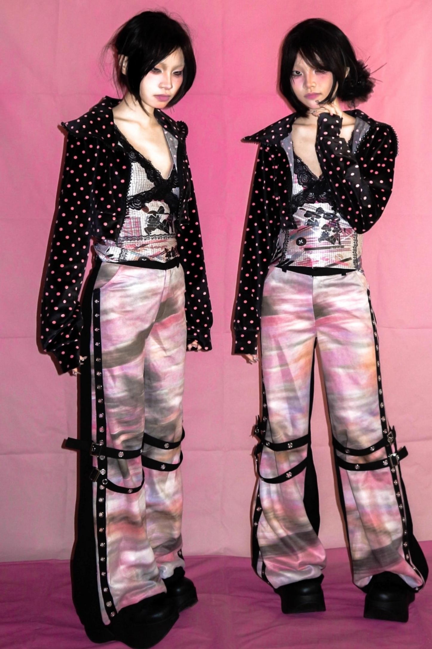 Black Rose Red Polka Dot Zipper Short Jacket