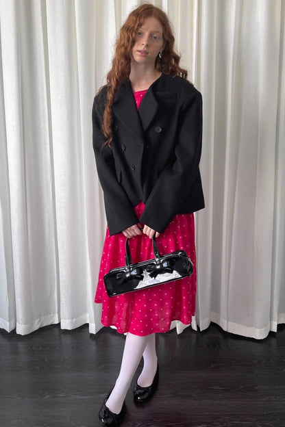 Smell Love Bow Rose Red Plaid Long Sleeve Dress