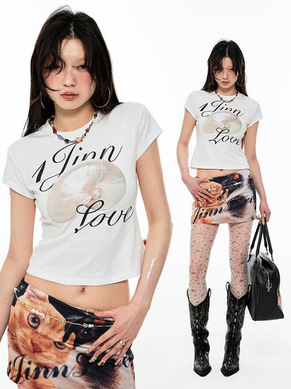 Dog & Cat Print Hip Hug Tight Mini Skirt