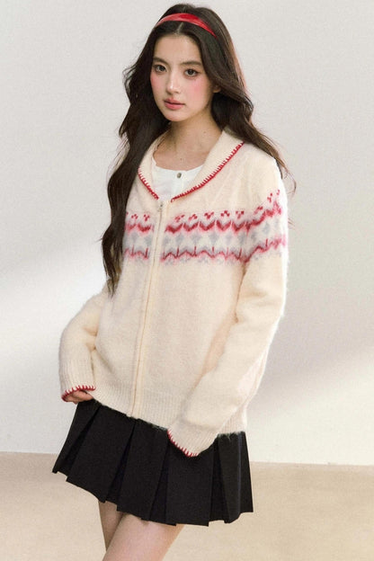 Lapel Twist Fair Knit Cardigan