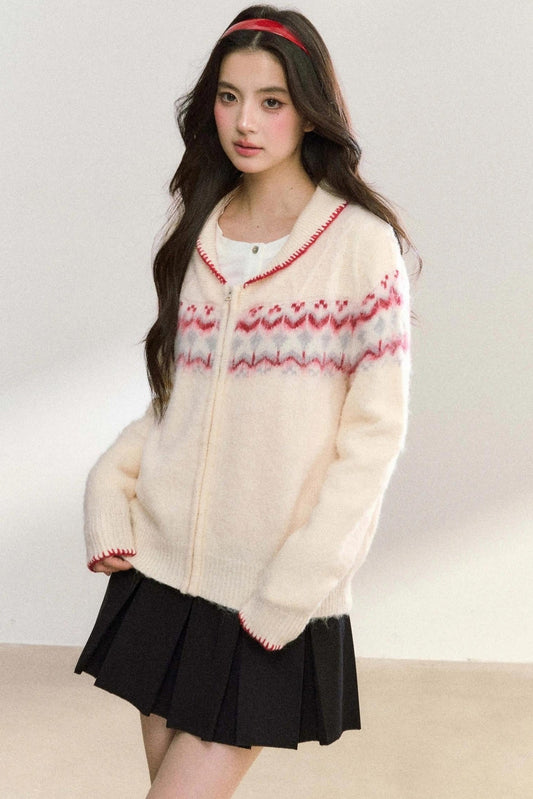 Lapel Twist Fair Knit Cardigan