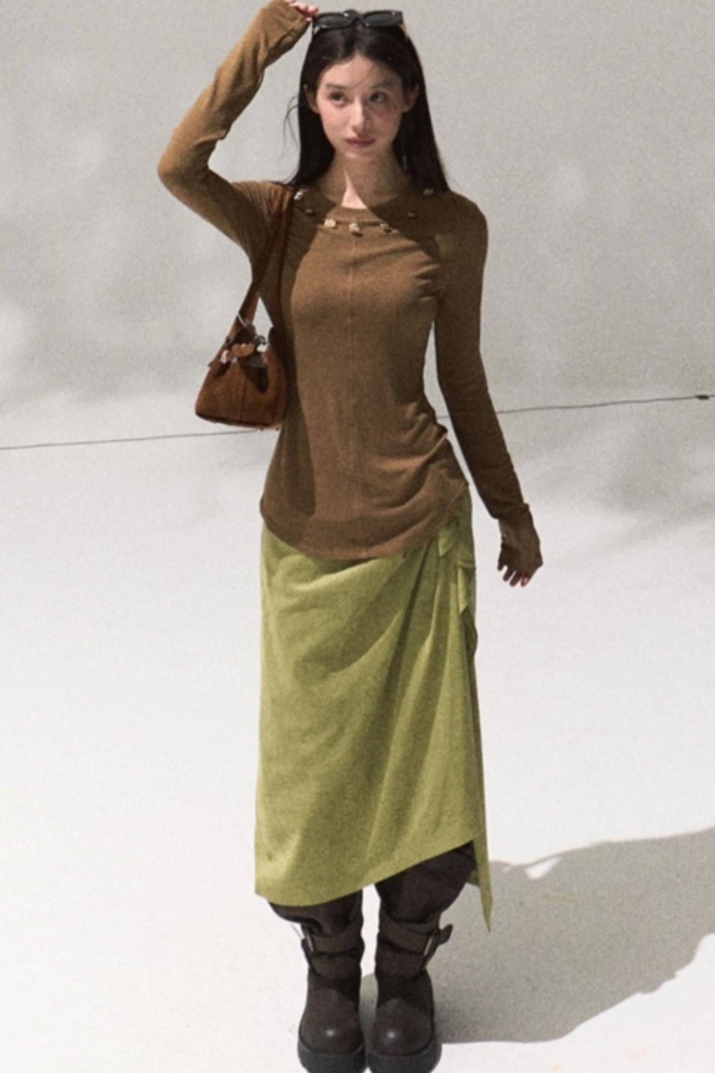 Oak Sculptural Pleated Midi Skirt
