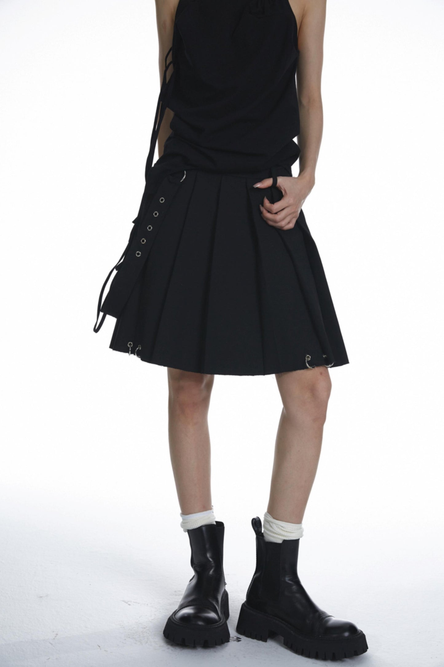 Black Pleated Halter Skirt