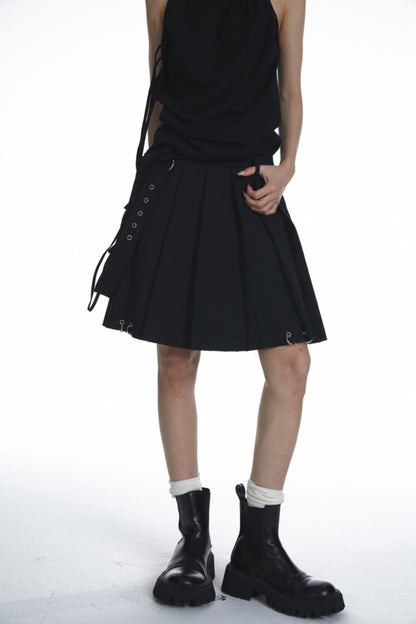 Black Pleated Halter Skirt