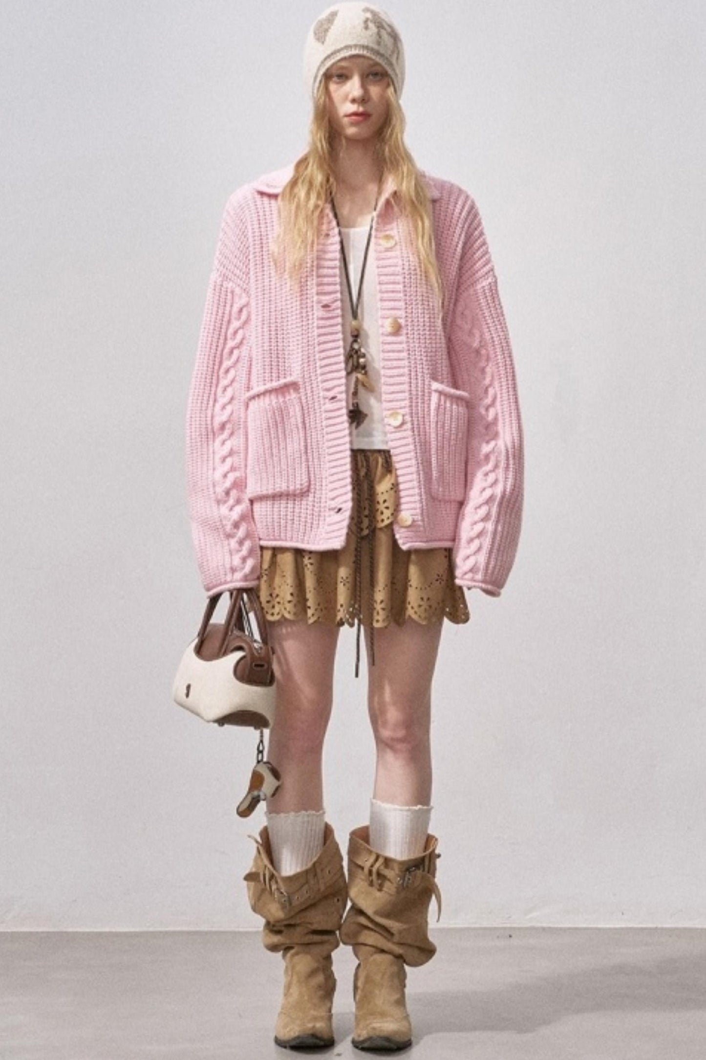 Thick Cable Knit Turtleneck Cardigan