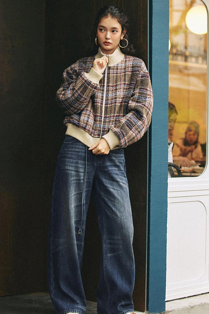 American Retro Plaid Wool Coat