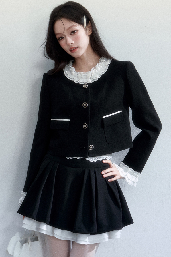 Ink-Colored Rose Lace Jacket Set-Up