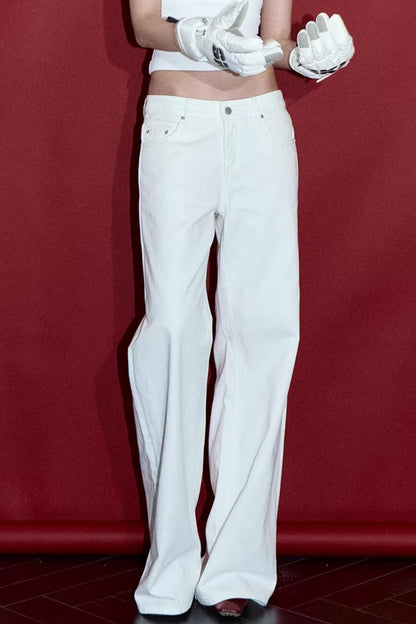 Weiße Mid-Waist Weite Hose