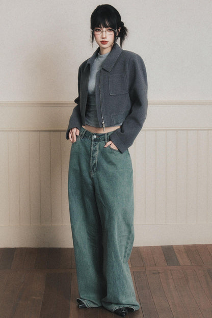 Neat Gray Lapel Short Coat