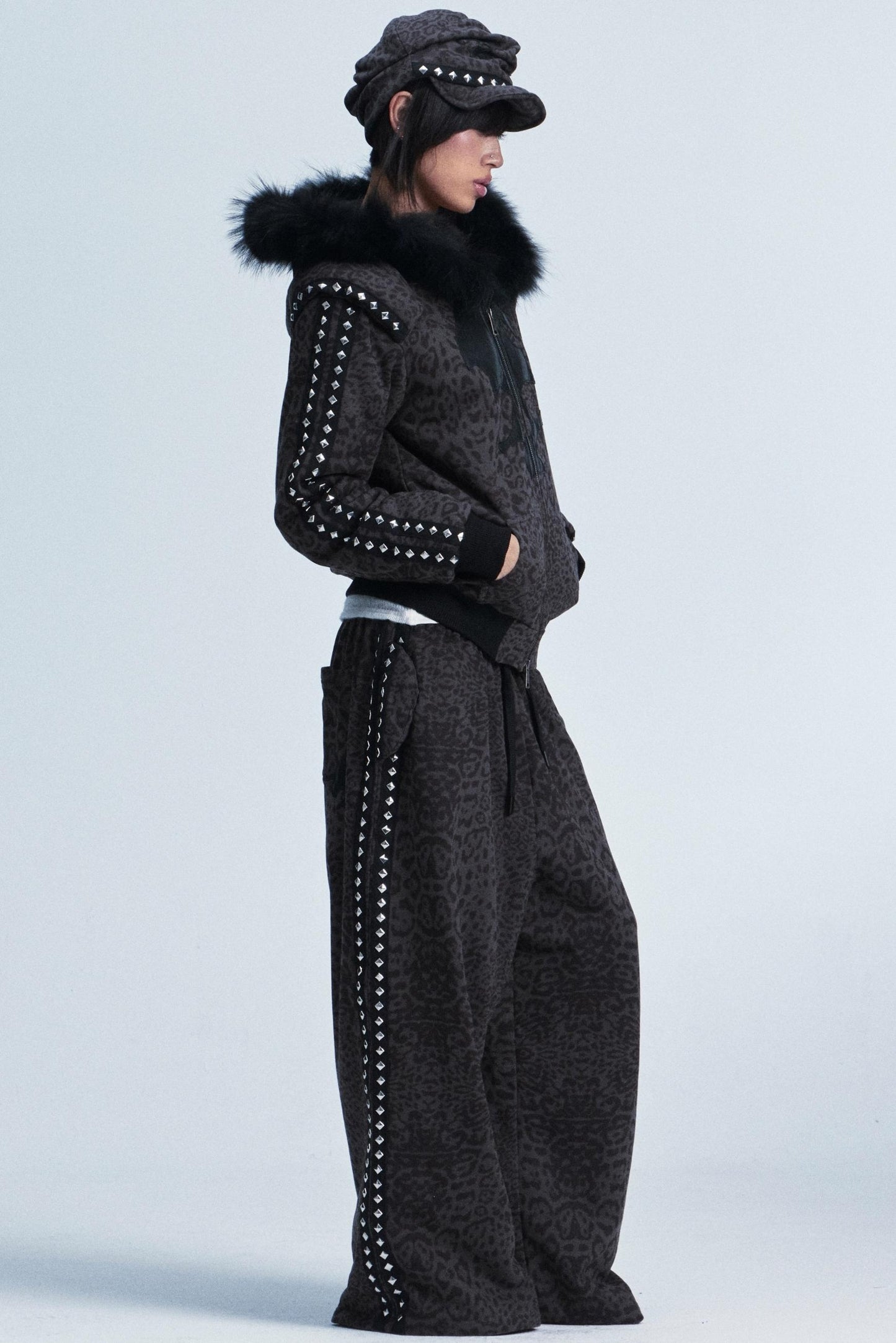 Leopard Print Hooded Jacket Set-Up