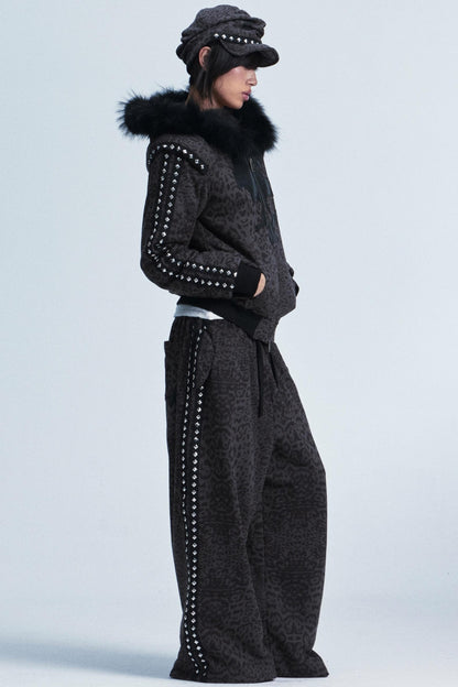 Leopard Print Hooded Jacket Set-Up