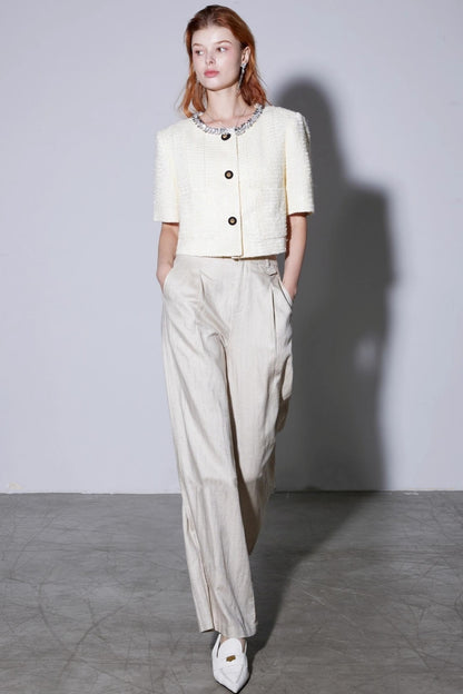 Shiny Beaded Silk Short Sleeve Cardigan