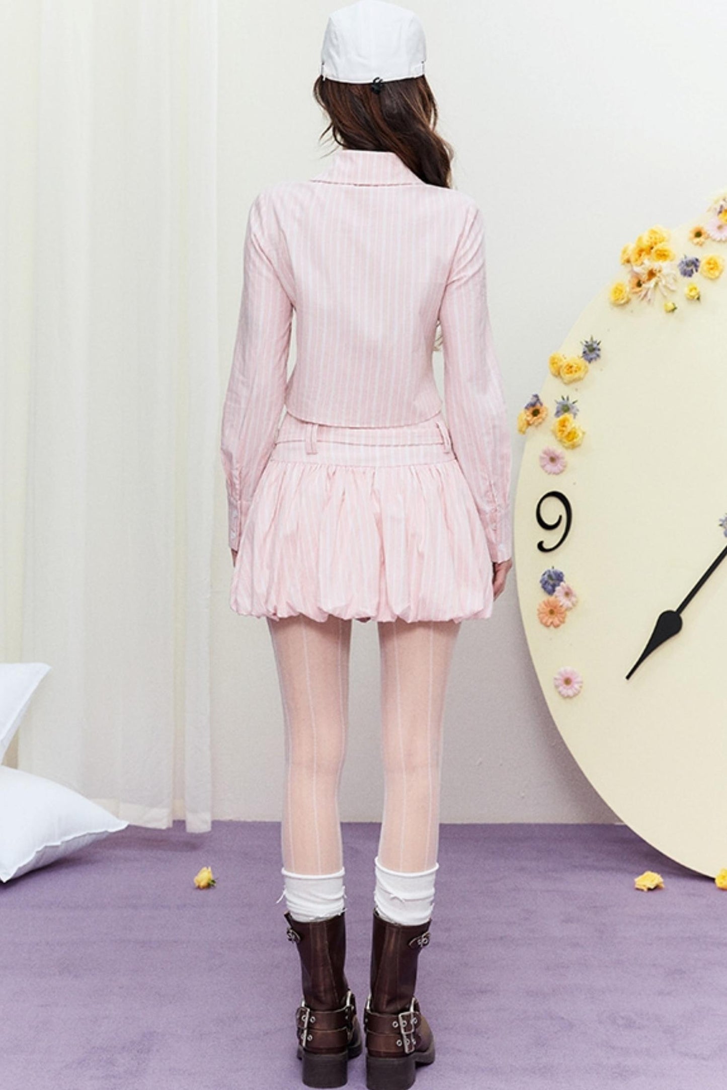 Chic Striped Short Shirt & Skirt Set-Up