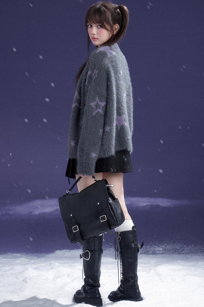 Gray Purple Star Plush Jacket Set-Up