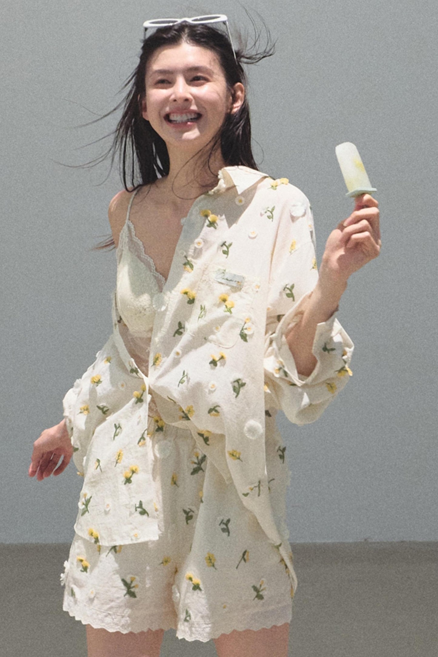 Zero Flowers Cotton Embroidered Casual Shirt Shorts Set-Up