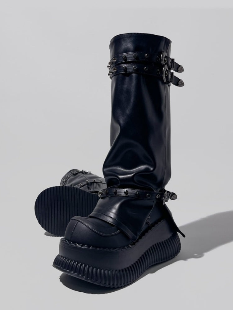 Punk Style High Tube Eyelet Volume Platform Boots