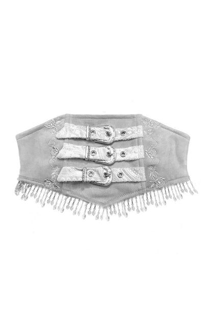 Gothic White Suede Fishbone Girdle