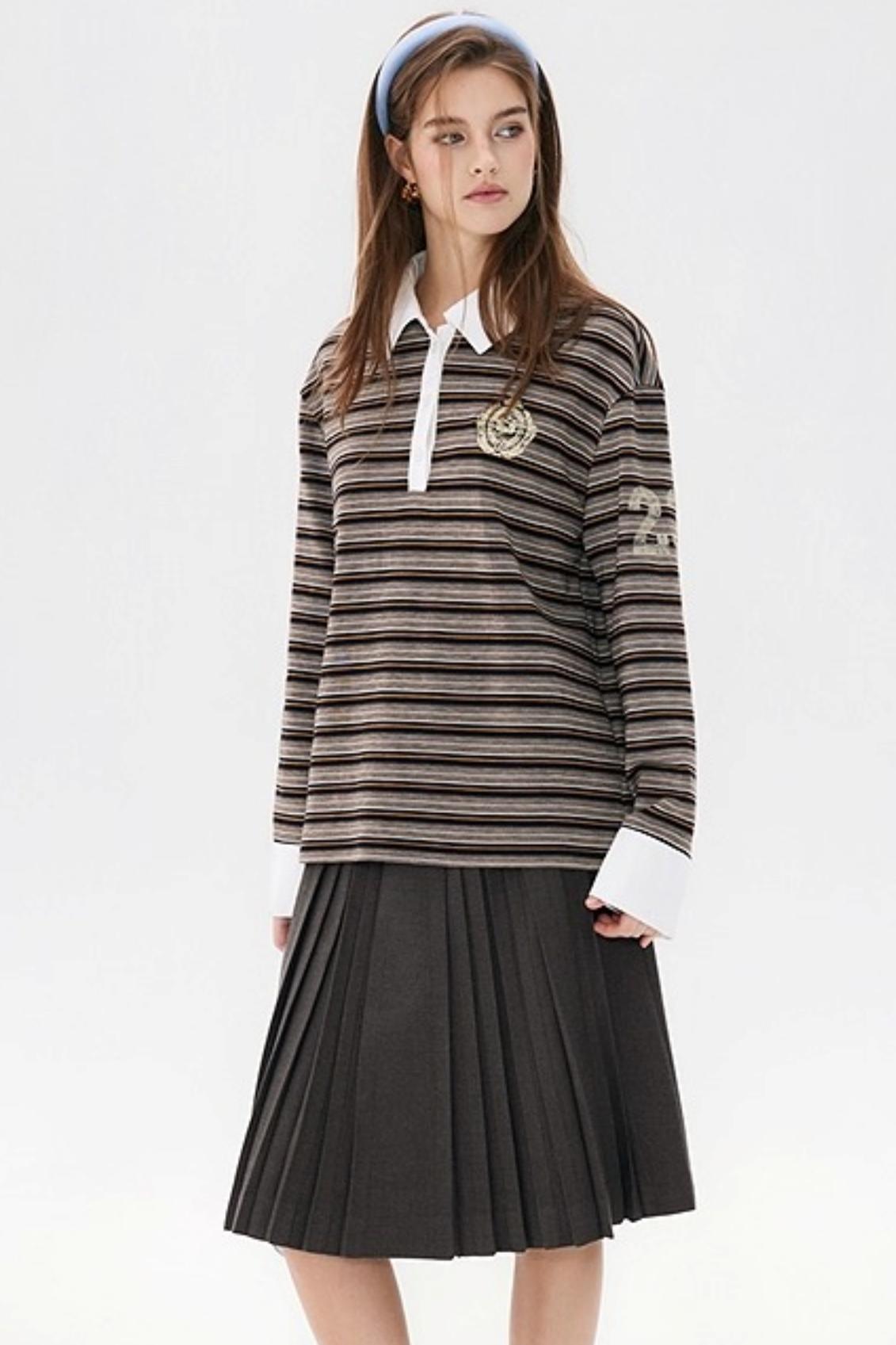 Gray Wool Blend Pleated Skirt