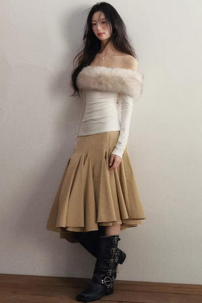 Simulated Wool One-Shoulder Knit Sweater