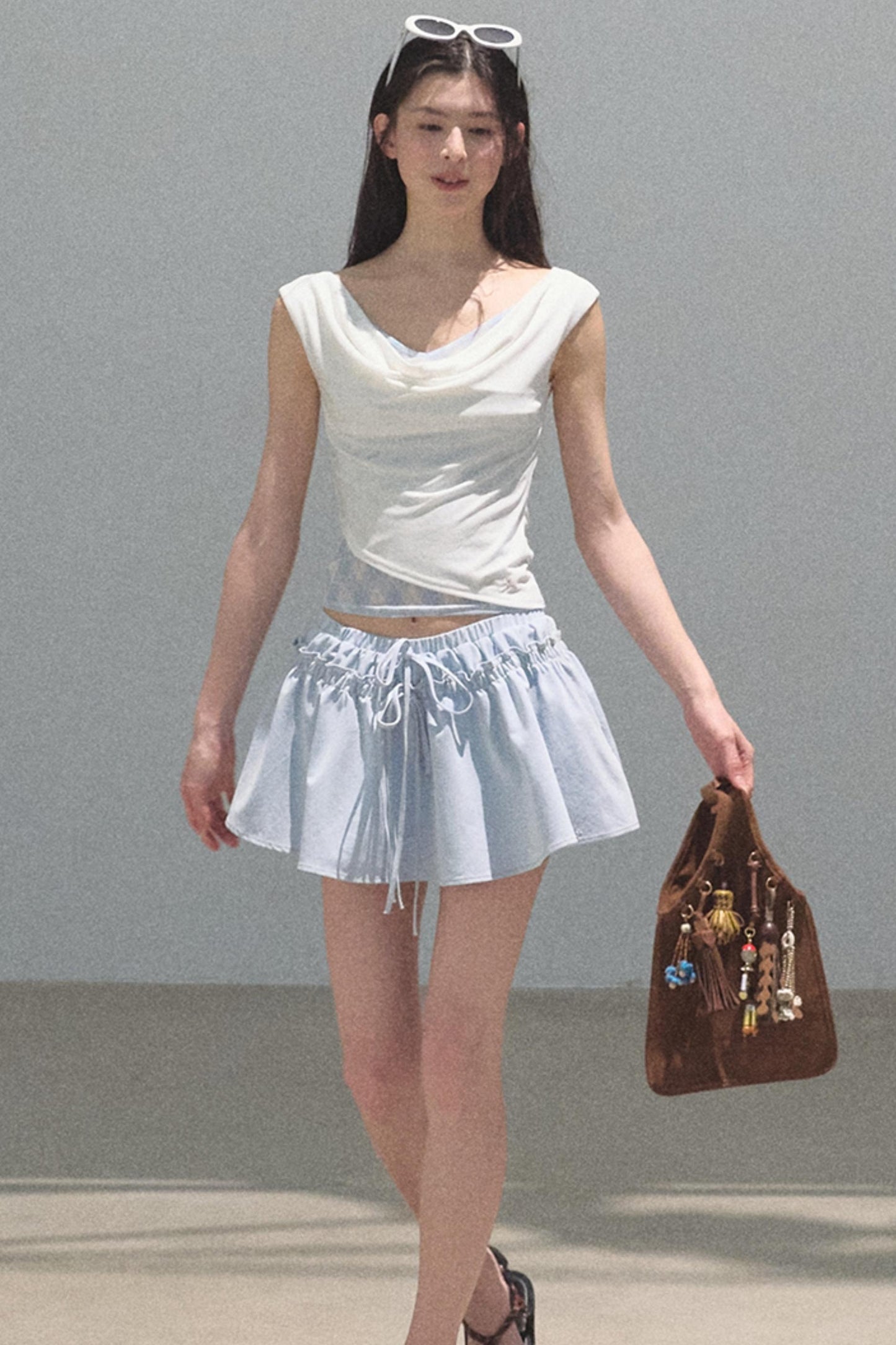 Swing Neck Check Slim Fit Crop Top