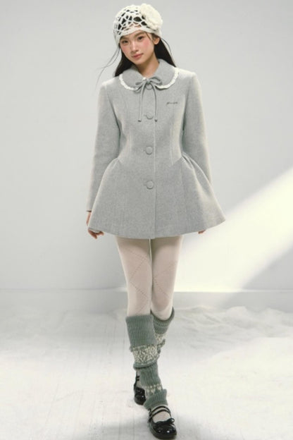 Light Gray Bow Woolen Coat