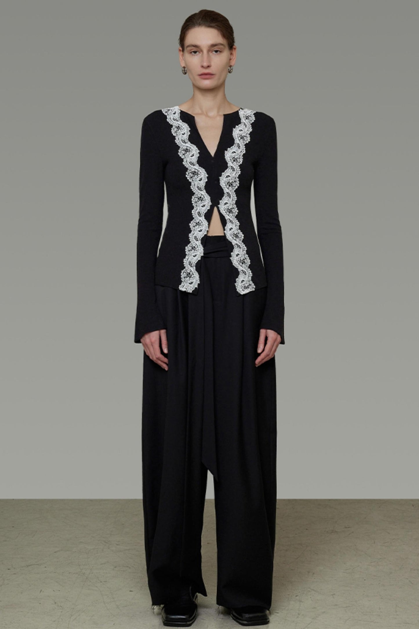 Lace Knitted V-Neck Sweater