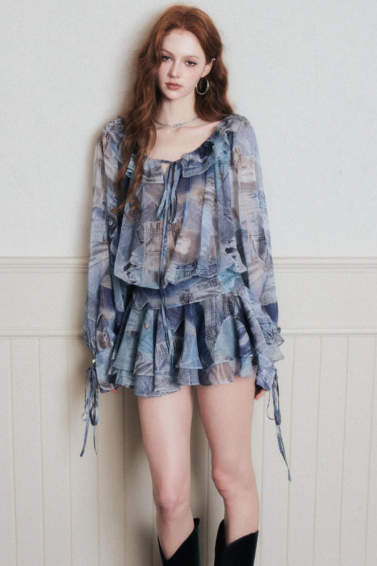 Ruffles Denim Shirt Dress