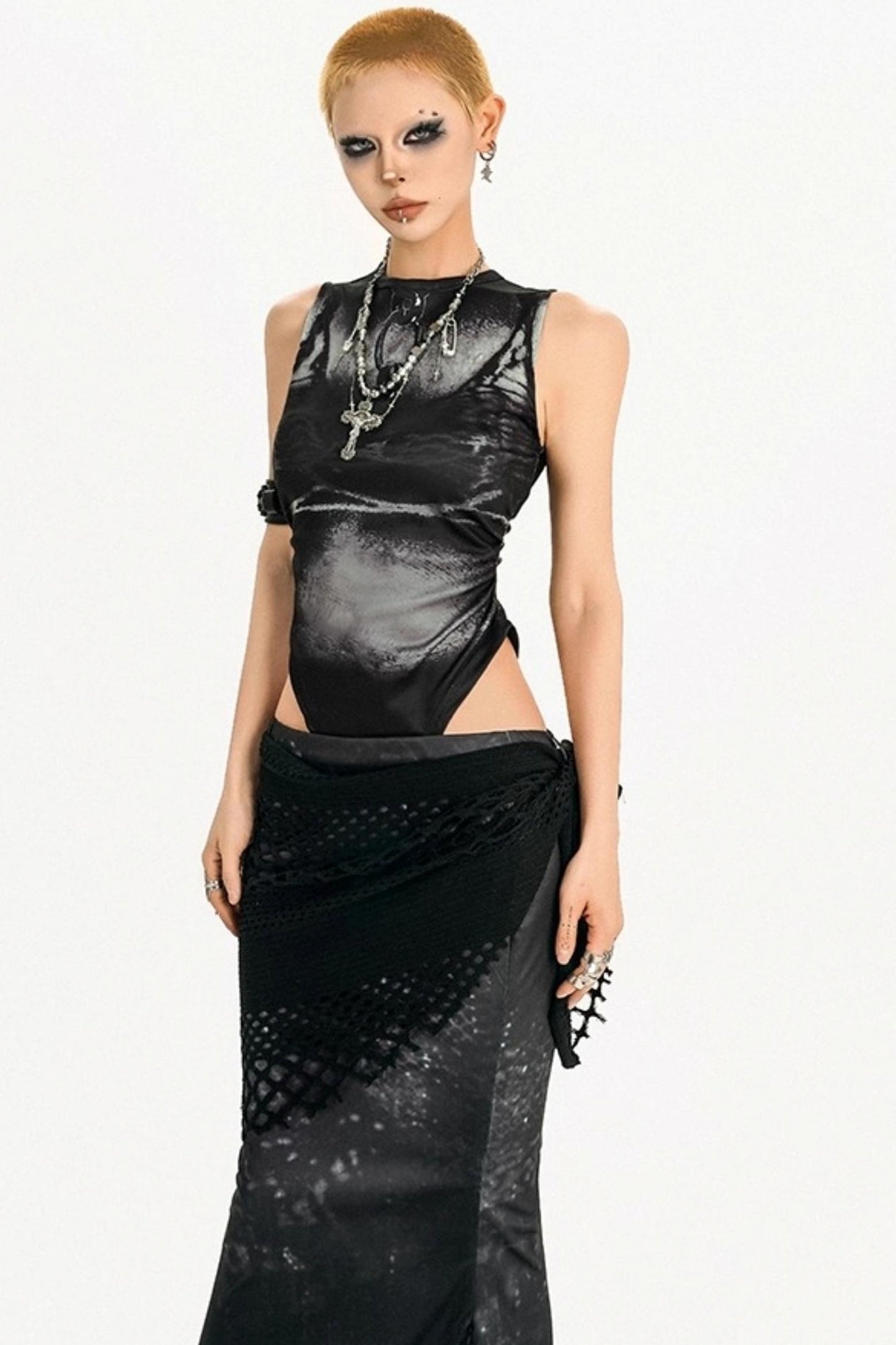 Dark Three-Piece Fishtail Skirt vest Set-Up