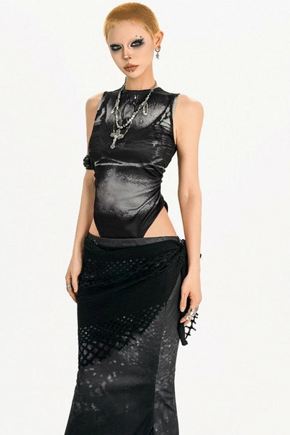 Dark Three-Piece Fishtail Skirt vest Set-Up