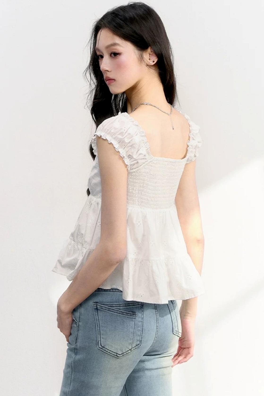 French Lace Puff Sleeve Blouse
