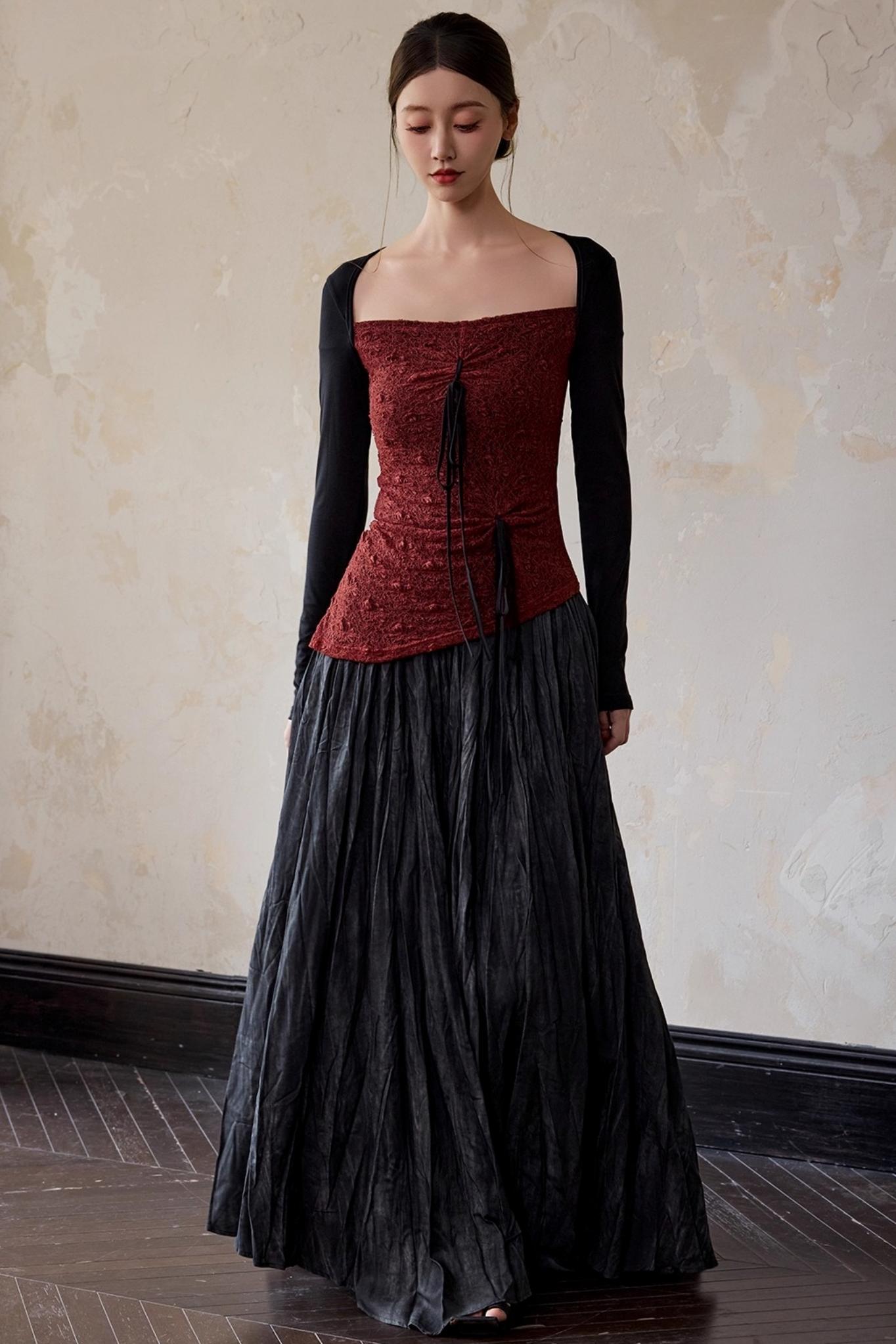 Brick Red Square Neck Pullover Top