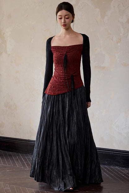 Brick Red Square Neck Pullover Top