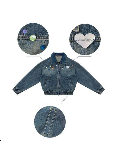 Colorful Buttons Washed Denim Jacket