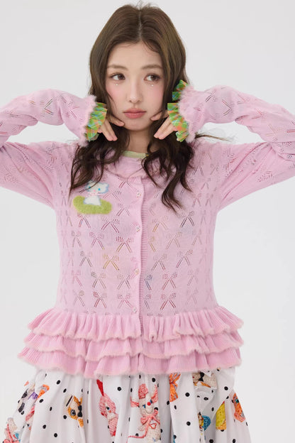 Pink Lace Cut Out Cardigan Top