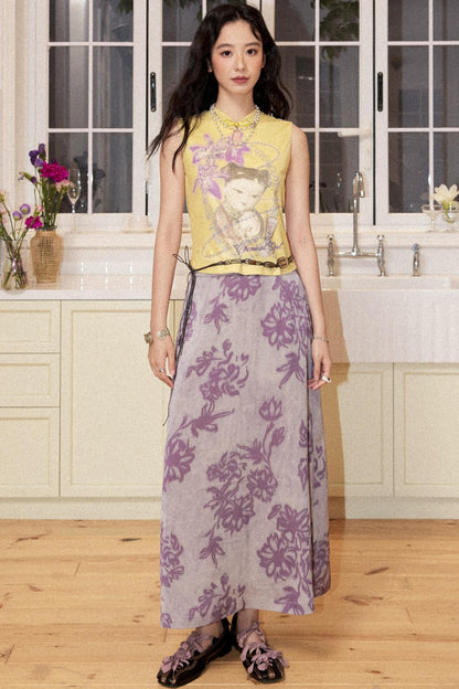 Neon Floral Slit Skirt