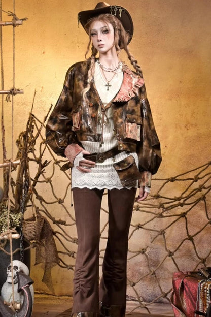 Lace Vintage Distressed Overalls Bib Pants