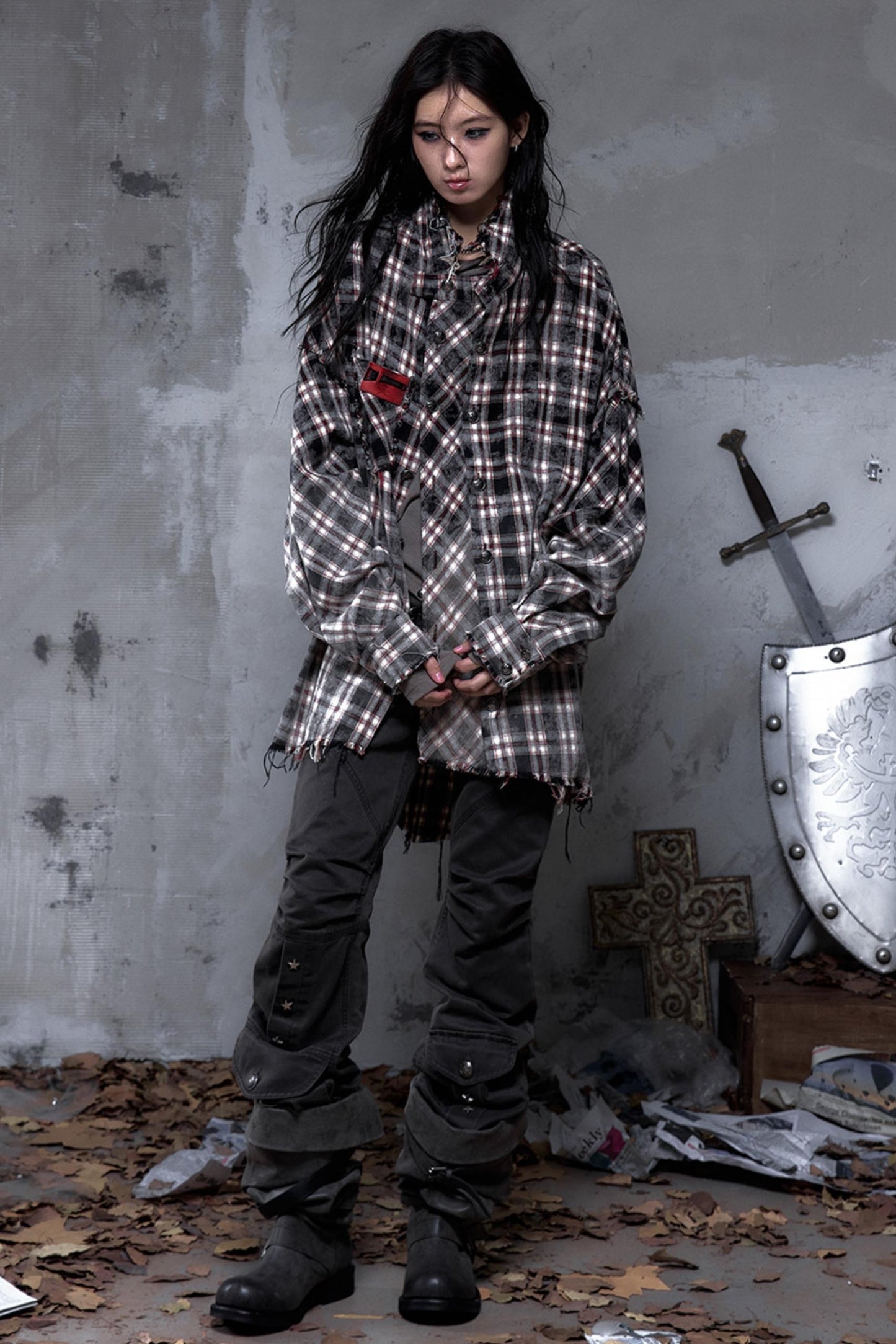 Gray Plaid Punk Shirt