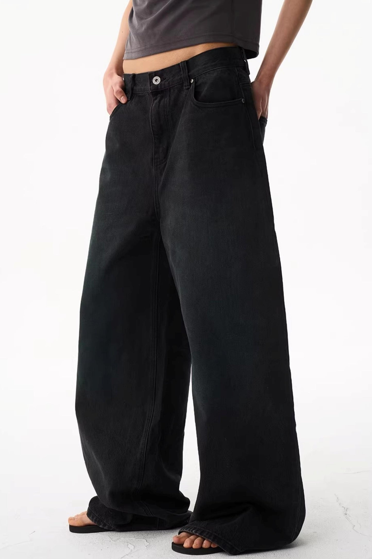 Washed Blue Wide-Leg Denim Pants