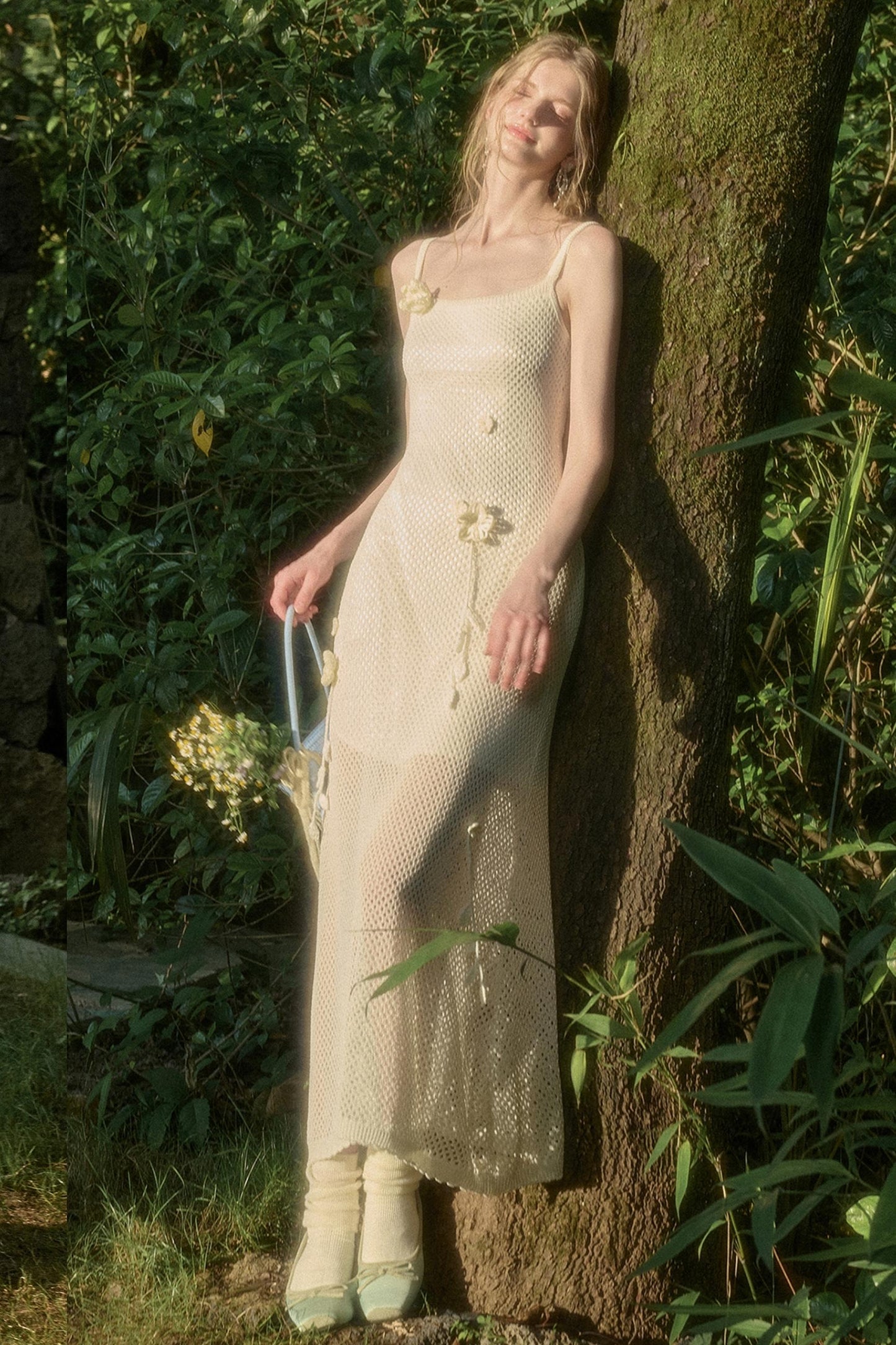 Pure White Floral Knit Dress