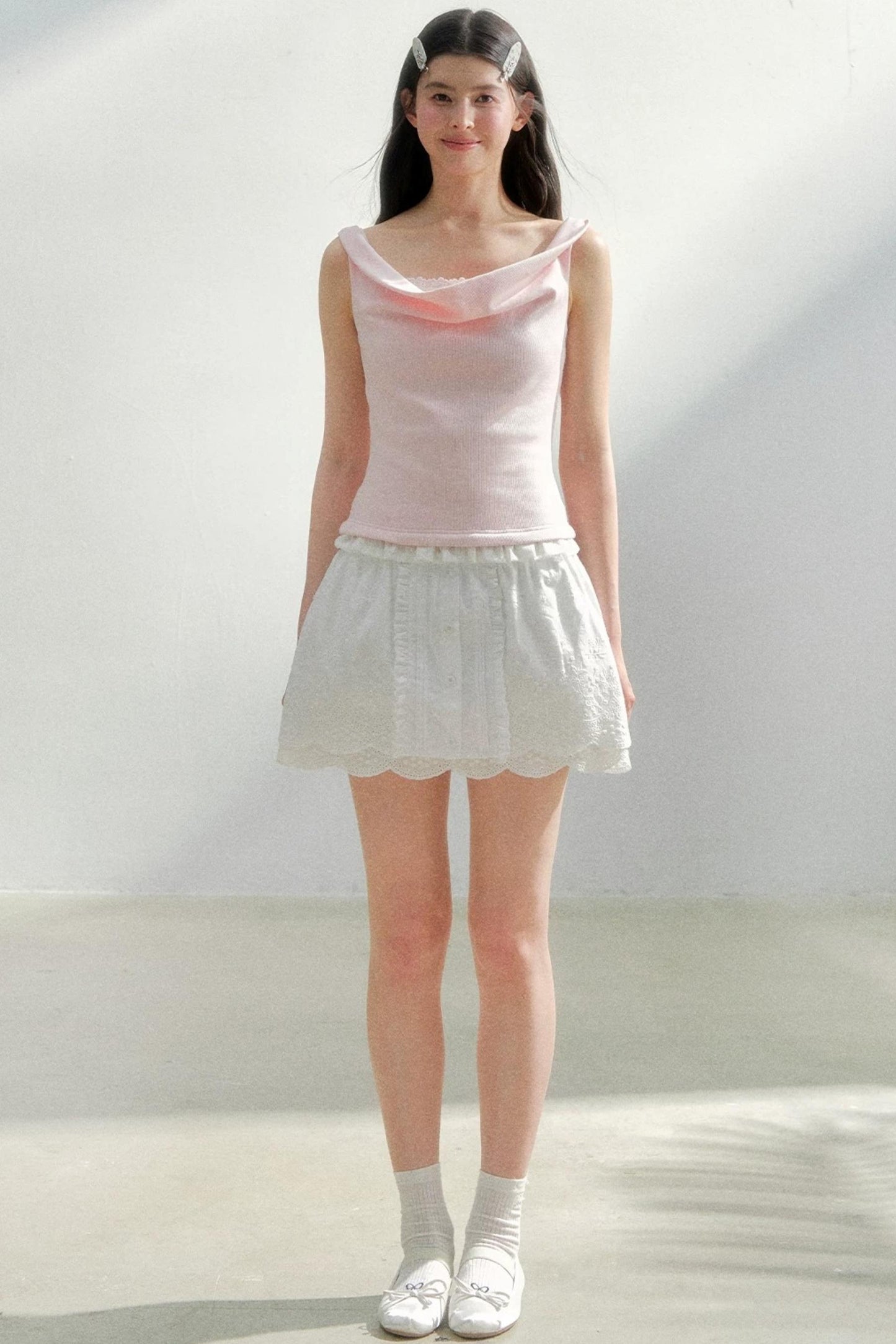 Pure White Embroidered A-Line Skirt