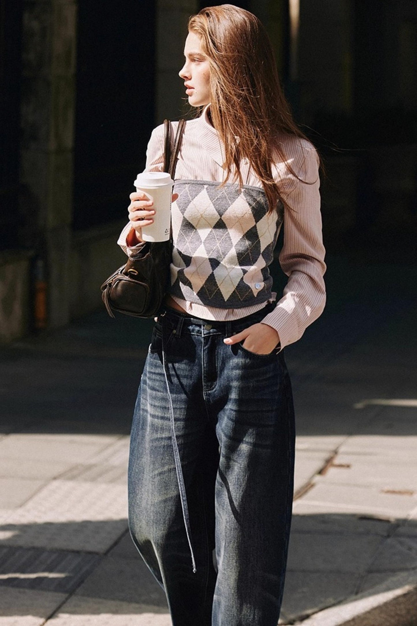 Striped Asymmetrical Slanted Placket Shirt Set-Up