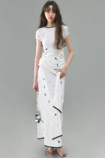 Wilderness Rabbit Patchwork Belt Long Skirt