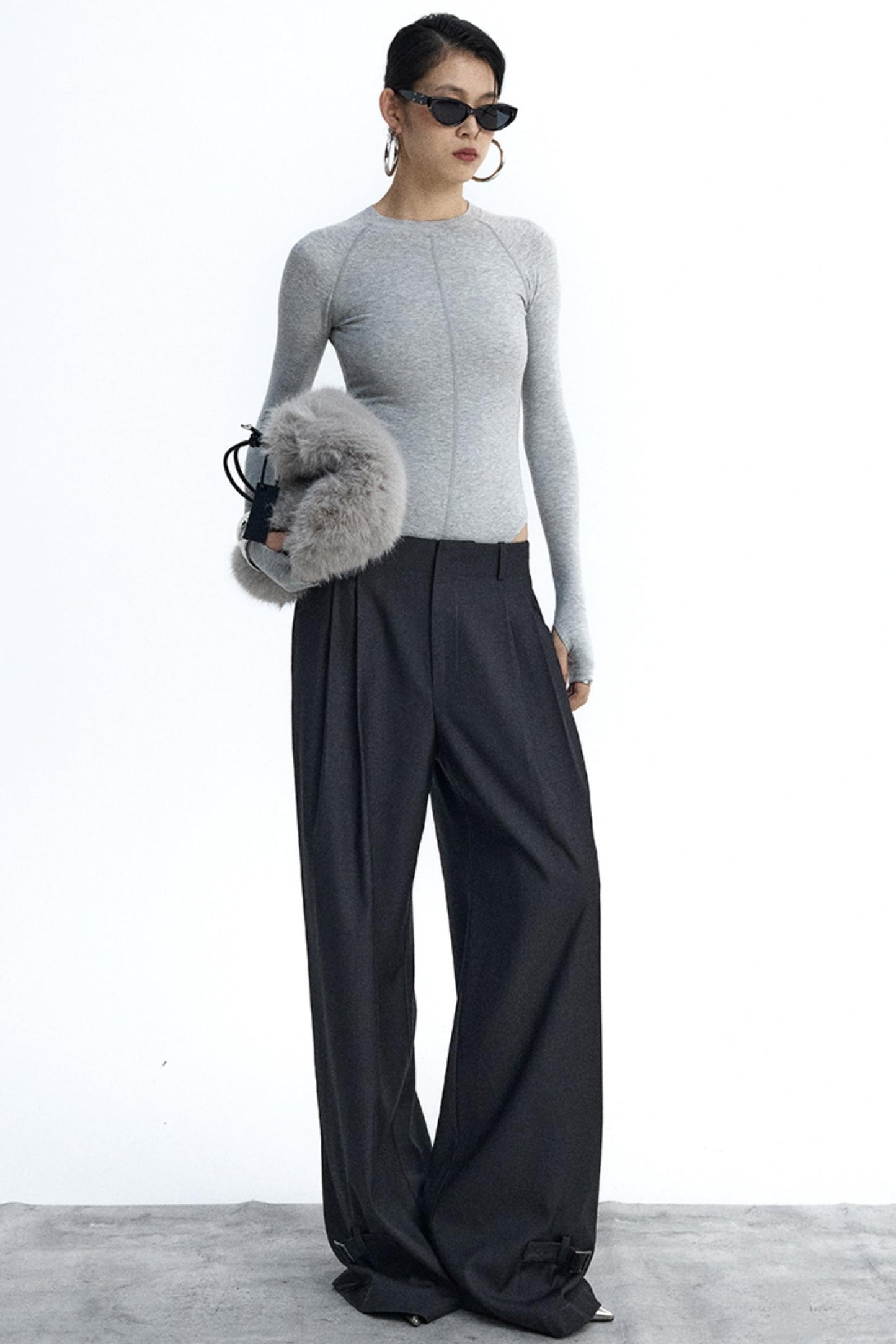 Dark Gray Pleated Suit Pants