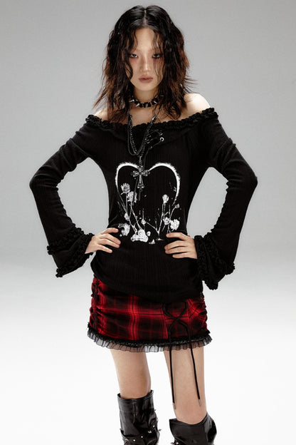 Retro Slim Print Hooded Knit Top